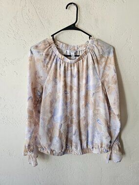 Nine West Womens Small Abstract Print Long Sleeve Blouse